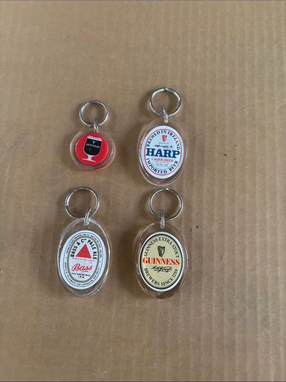 Retro Brewery Logo Acrylic Keychain Set — Red, Blue, Cream & Tan